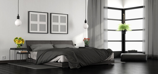 Black and white modern master bedroom - 3d rendering