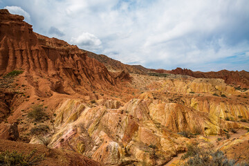 Panorama of the canyon fairytale or skazka , Issyk-Kul , Kyrgyzstan .