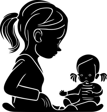 Babysitter And Baby Black And White Icon