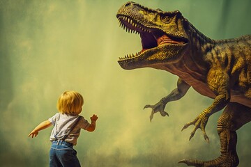 The boy is playing dinosaur, T-rex. Generative AI
