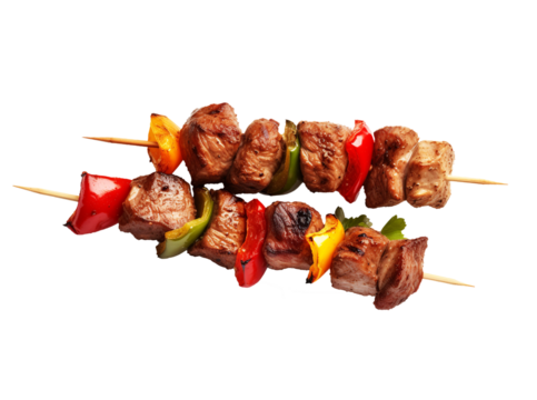 Shish kebab on transparent background. Generative AI.
