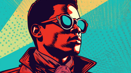 African man . Hipster with glasses. Pop art retro vector illustration kitsch vintage drawing,  Created using generative AI tools.