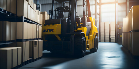 forklift in the warehouse, warehouse filled with packages and shipments, illustration of warehouses, deliveries