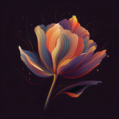 A tulip of different colors flat design vector style illustration isolated on a black background  Generative Ai