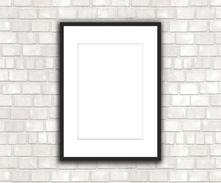 3D render of a blank picture hanging on a brick wall