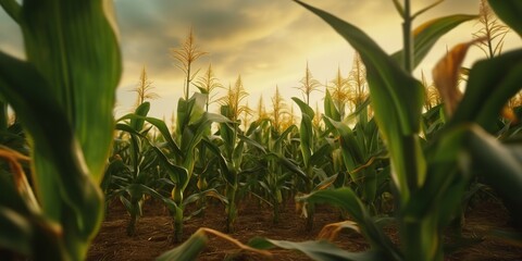 Obraz premium AI Generated. AI Generative. Green farm harvest corn field. Outdoor nature wild plant growing. Graphic Art