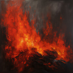 A oil painting of a  large amount of fire and lava Generative Ai