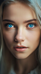 Fototapeta premium A woman with intense blue eyes and long blonde hair with a seductive expression Generative Ai