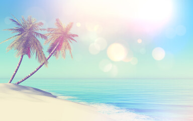 Obraz na płótnie Canvas 3D render of a retro styled tropical landscape with palm trees