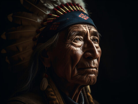 An old native american man wearing a headdress Generative Ai