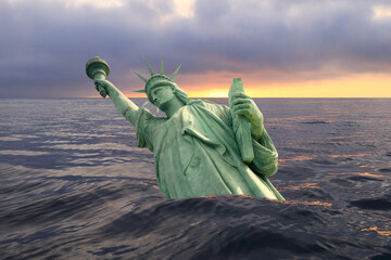 Statue of Liberty sinks in the ocean in the sunset © Designpics
