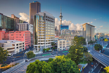 Aerial cityscape image of Auckland skyline, New Zealand during summer day. - Powered by Adobe