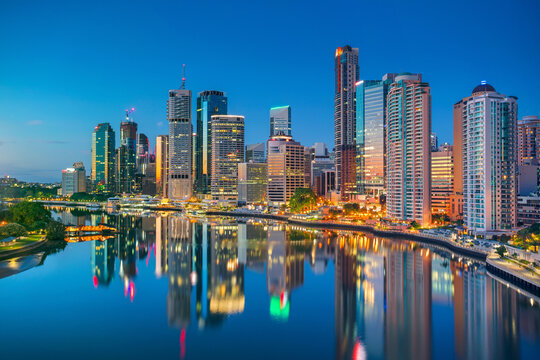Cityscape image of Brisbane skyline, Australia during sunrise.
