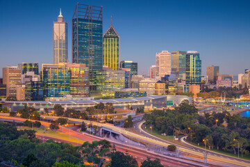 Fototapeta na wymiar Cityscape image of Perth skyline, Australia during sunset.
