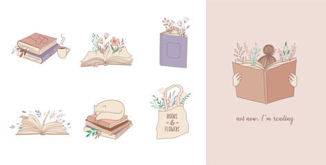 Hand drawn pastel colors books illustrations, prints, logos. Vector art and illustrations