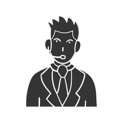 Call Center Man Icon Silhouette Illustration. Support Vector Graphic Pictogram Symbol Clip Art. Doodle Sketch Black Sign.