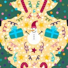 Winter cartoon seamless Christmas and snowman and gifts box and candy pattern for wrapping paper and fabrics