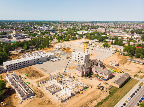 Siauliai, Lithuania - 27th june, 2023: Aerial view new military base construction site.Nato expansion in east. Margiris battalion military base facilities.National security concern