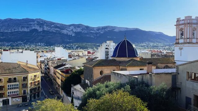 High-angle view of the cityscape in Denia, Alicante, Spain
