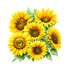 Obraz premium bouquet of yellow sunflowers, clipart isolated on transparent background, ready-made t-shirt design, generative ai
