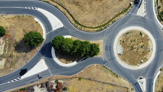 Traffic Roundabout Drone Aerial View