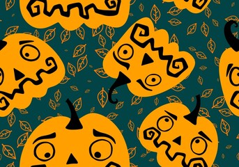 Autumn cartoon harvest season Halloween pumpkins pattern for wrapping paper and linens and fabrics