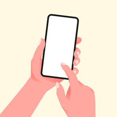 Hand Hold, Touch Or Use Smartphone  Mock Up With Copy Space