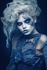 Zombie fashion, woman dressed in haute couture manner 
