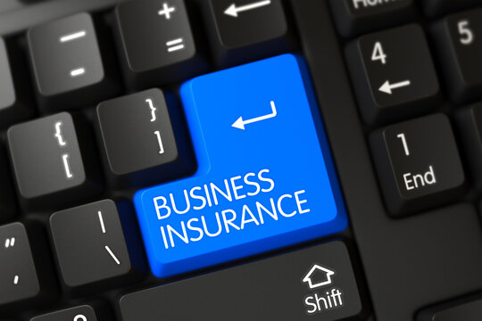 Concepts of Business Insurance on Blue Enter Key on Modern Laptop Keyboard. 3D Illustration.