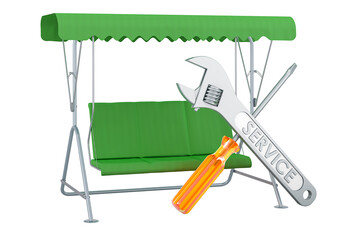 Garden swing with screwdriver and wrench, 3D rendering