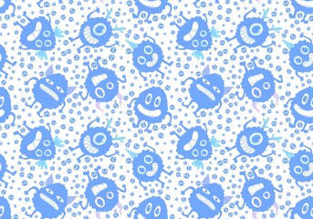 Cartoon monsters seamless emoticons aliens pattern for kids clothes print and wrapping paper and fabrics