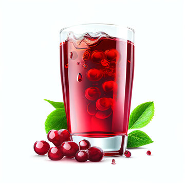 Glass of red currant juice and cranberries isolated on white background in png format studio close up minimalist packshot mode. AI Generative image