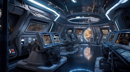 Fototapeta premium Interior of a space station, complete with control rooms, zero - gravity areas, and advanced technology