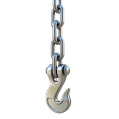 Obraz premium Silver hook and chain hanging 3D render illustration isolated on white background