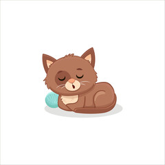 Cute cartoon sleeping kitten. Vector illustration