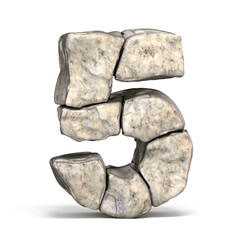 Stone font number 5 FIVE 3D render illustration isolated on white background