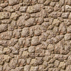 Natural Brown Rock Stone Wall Texture. Texture of a Medieval Castle Wall. Seamless Tileable Texture.