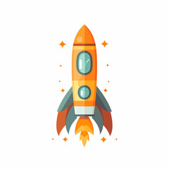 Space rocket with flame on white background, vector