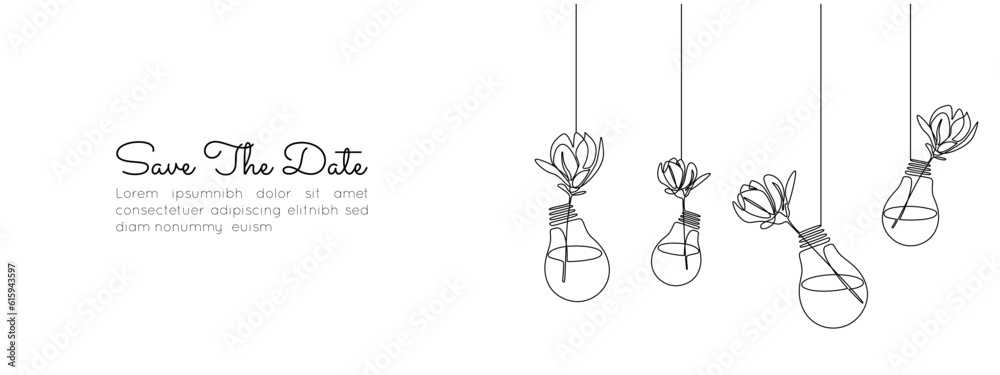 Poster one continuous line drawing of wedding flower decor. romantic concept with floral composition in lig