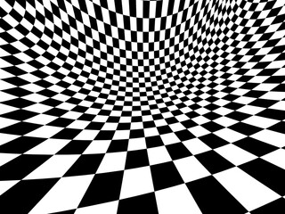 Naklejka premium Abstract illusion. Geometric background with checkered texture of black and white colors. 3d render