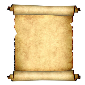 Old parchment. Isolated on white background. Copy space for your text. Mock up template. 3d render