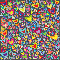 Naklejka premium Fondo con corazones de colores alegres sobre gris.