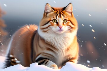 Obraz premium A cat is smiling in the snow AI Generator