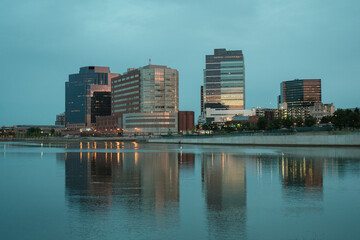 Fototapeta na wymiar View of the skyline of Newark on the Passaic River in New Jersey