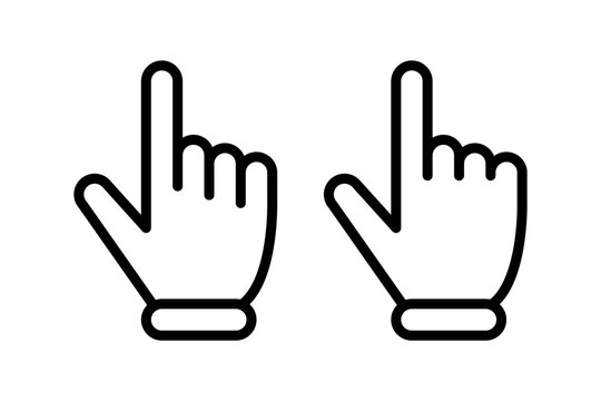 Vector cursor hand icons. Pointing hand illustration. Pointer cursor computer mouse icon. Click clicking cursor. Stroke black icon.