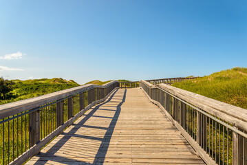 Fototapeta na wymiar Boardwalk to Brackley Beach Provincial Park Beach (Prince Edward Island, Canada)
