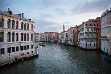 Fototapeta na wymiar Beautiful view of the night Grand Canal from the Rialto Bridge ,Venice , Italy .
