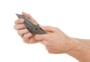 Criminality - Sharp pocketknife in the gand of a man