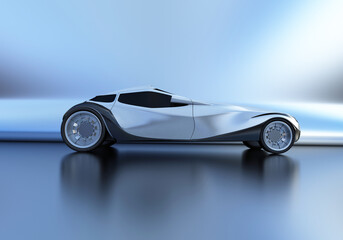 Individual design of the sports car.Model on blue background. 3D illustration