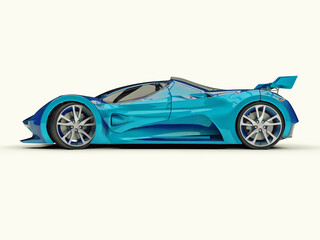 Plakat Blue racing concept car. Image of a car on a white background. 3d rendering
